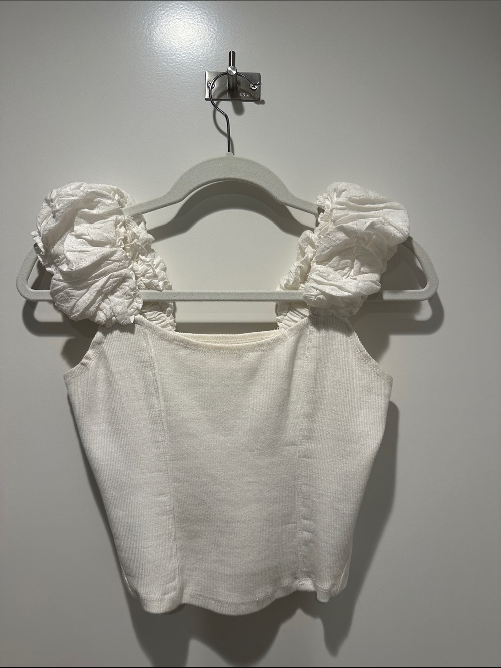 Anthropologie White Ruffled-Shoulder Tank Top